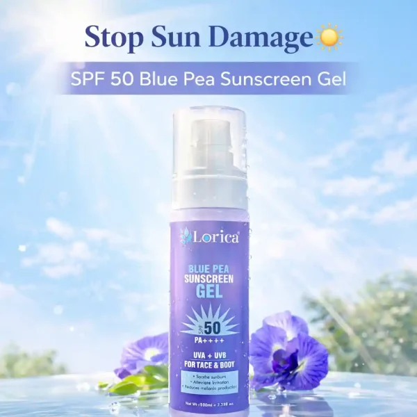 LORICA Blue Pea Sunscreen Gel SPF 50 PA+++ | Lightweight Oil-Free UV Protection for Oily & Sensitive Skin (100ml)
